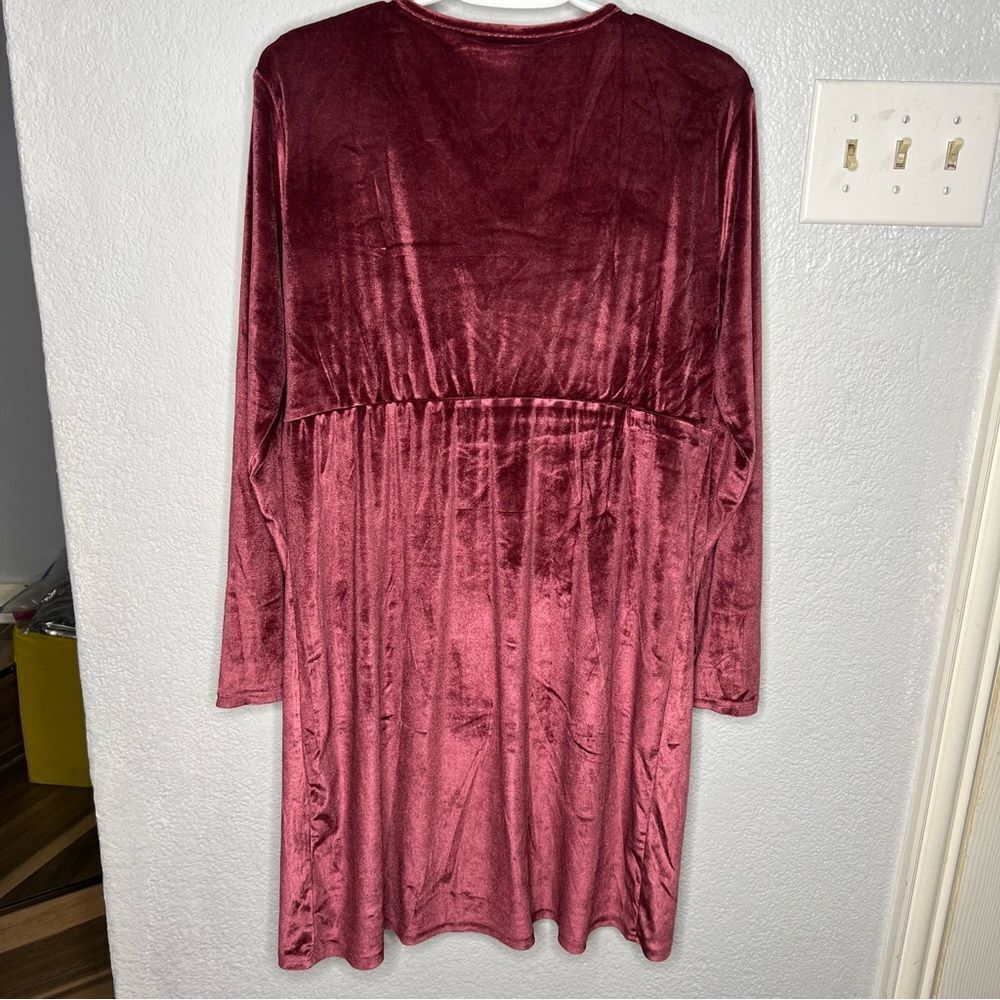 New Serra F Wrap Velvet Burgundy V- Neck Long Sleeve Dress Sz M Holiday Party - Picture 3 of 9